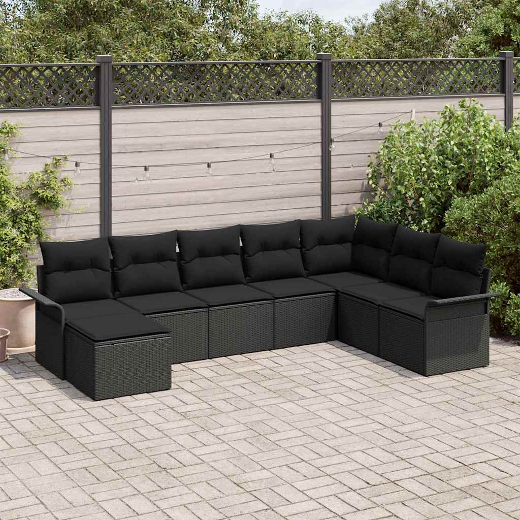 Ensemble de canapé de jardin avec coussin 8 pcs Noir polyrotin