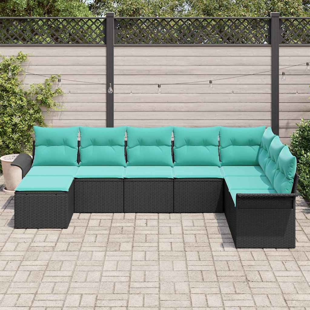 Ensemble de canapé de jardin avec coussin 8 pcs Noir polyrotin