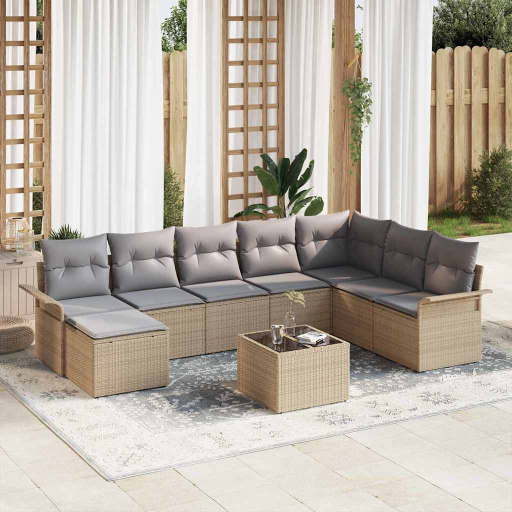 Ensemble de canapé de jardin 9 pc Beige polyrotin
