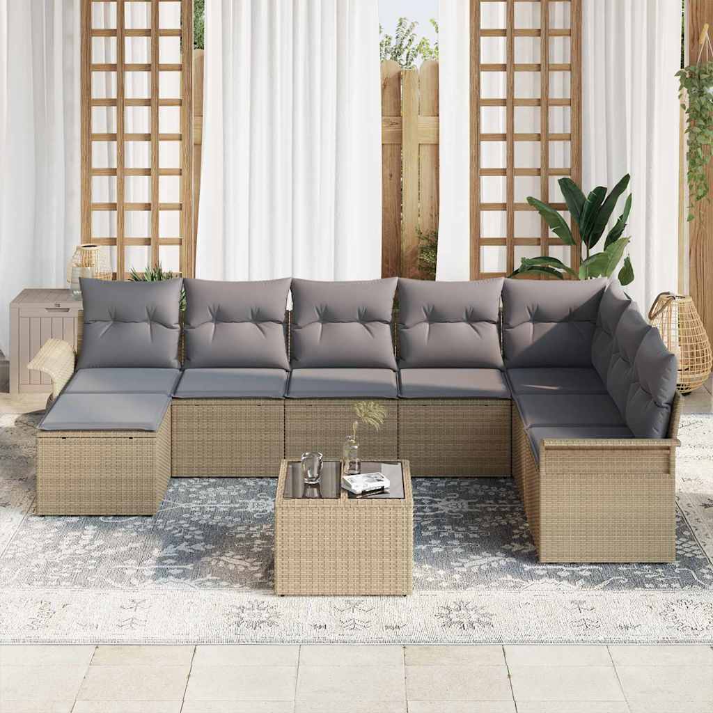 Ensemble de canapé de jardin 9 pc Beige polyrotin