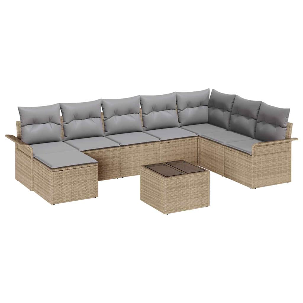 Ensemble de canapé de jardin 9 pc Beige polyrotin