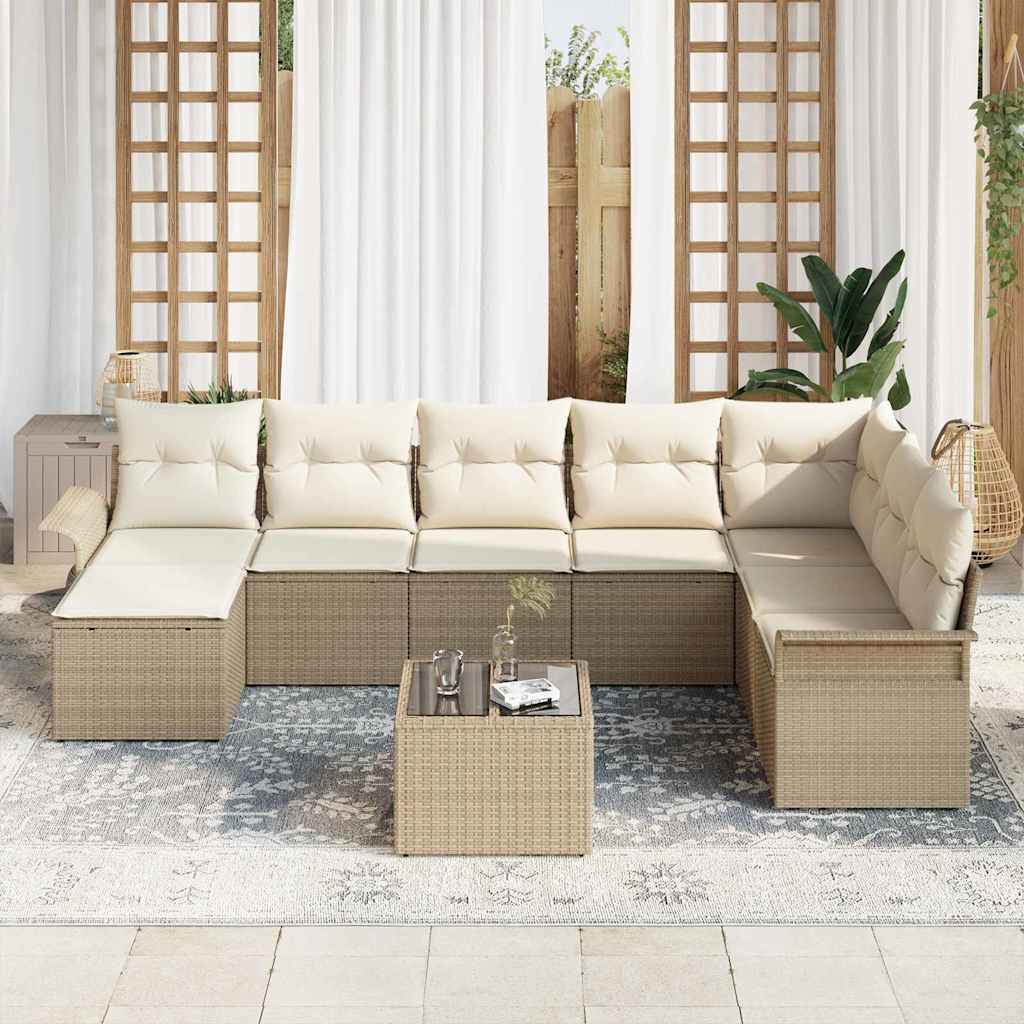 Ensemble de canapé de jardin avec coussin 9 pcs Beige polyrotin
