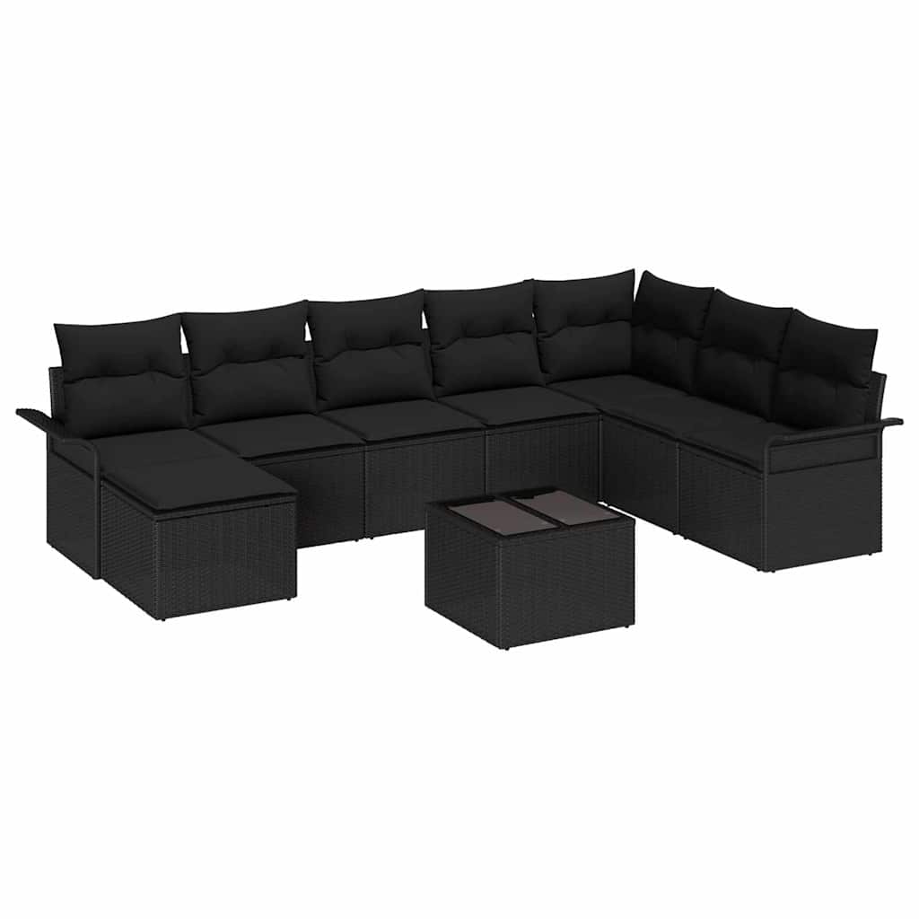 Ensemble de canapé de jardin avec coussin 9 pcs Noir polyrotin