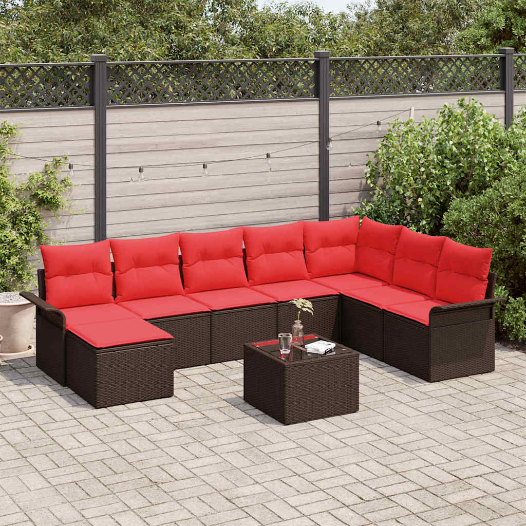 Ensemble de canapé de jardin 9 pcs Marron polyrotin