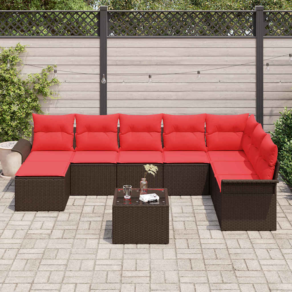 Ensemble de canapé de jardin 9 pcs Marron polyrotin