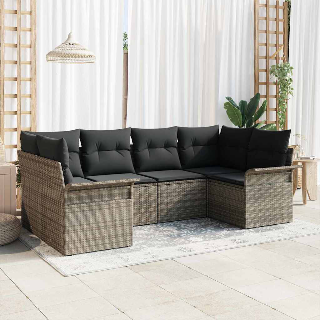 Ensemble de canapé de jardin avec coussin 6 pcs Gris polyrotin