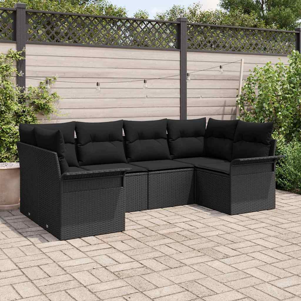 Ensemble de canapé de jardin avec coussin 6 pcs Noir polyrotin