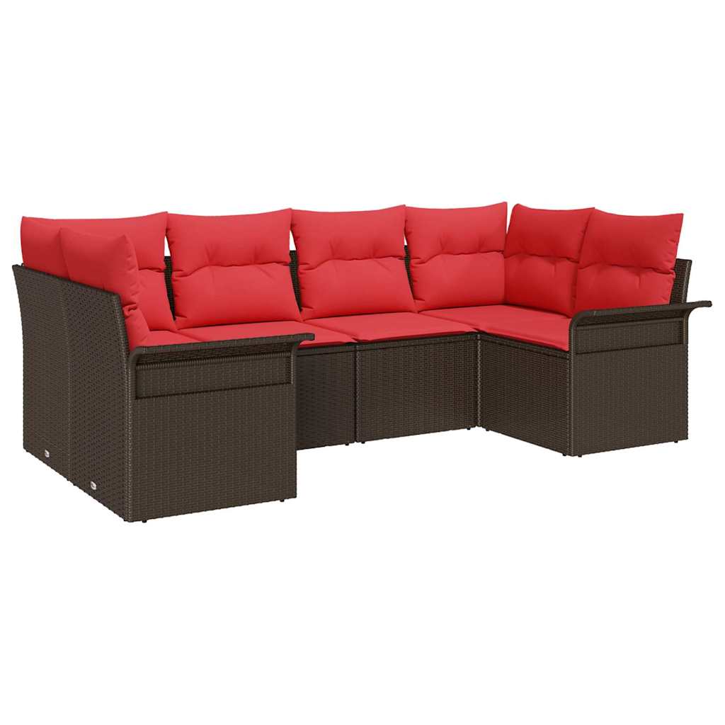 Ensemble de canapé de jardin 6 pcs Marron polyrotin