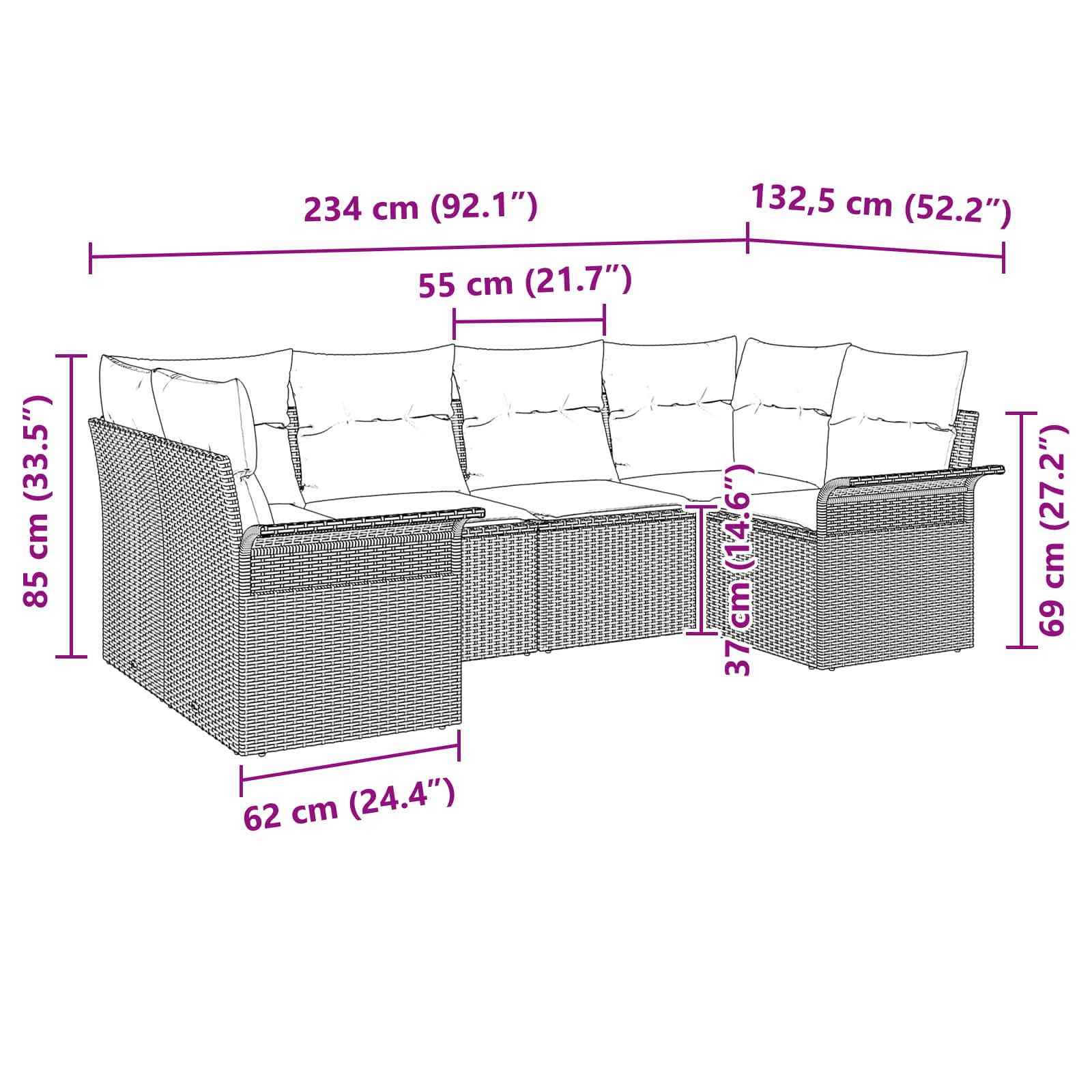 Ensemble de canapé de jardin avec coussin 6 pcs Gris polyrotin