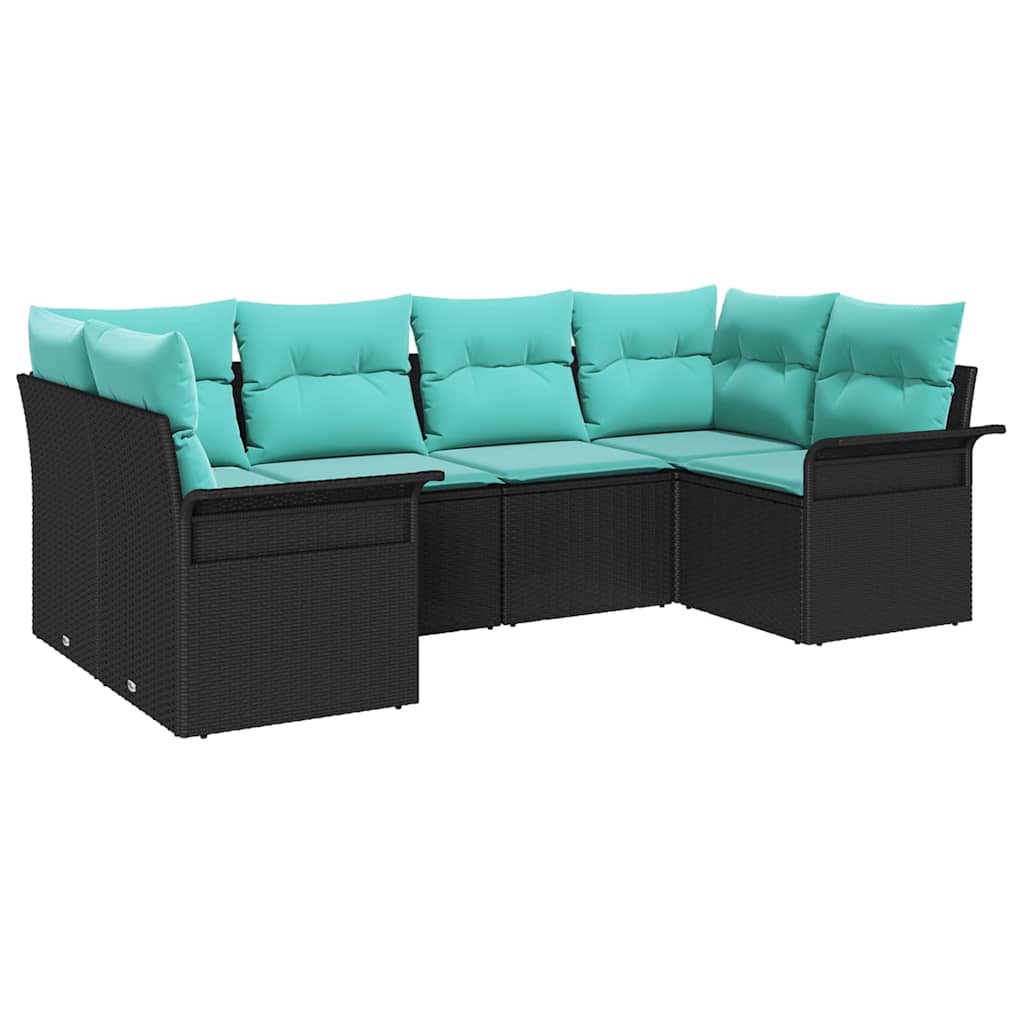 Ensemble de canapé de jardin avec coussin 6 pcs Noir Poly rotin