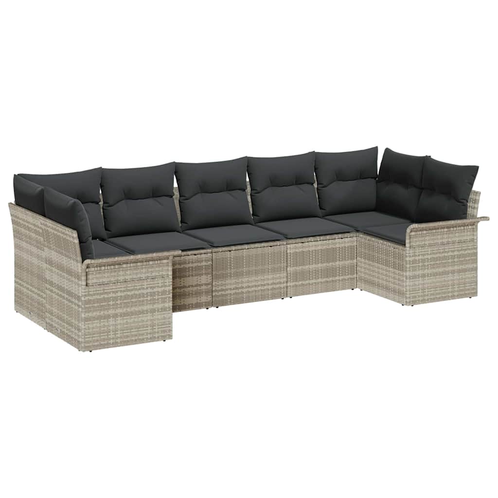 Ensemble de canapé de jardin 7 pcs Gris clair Poly rotin
