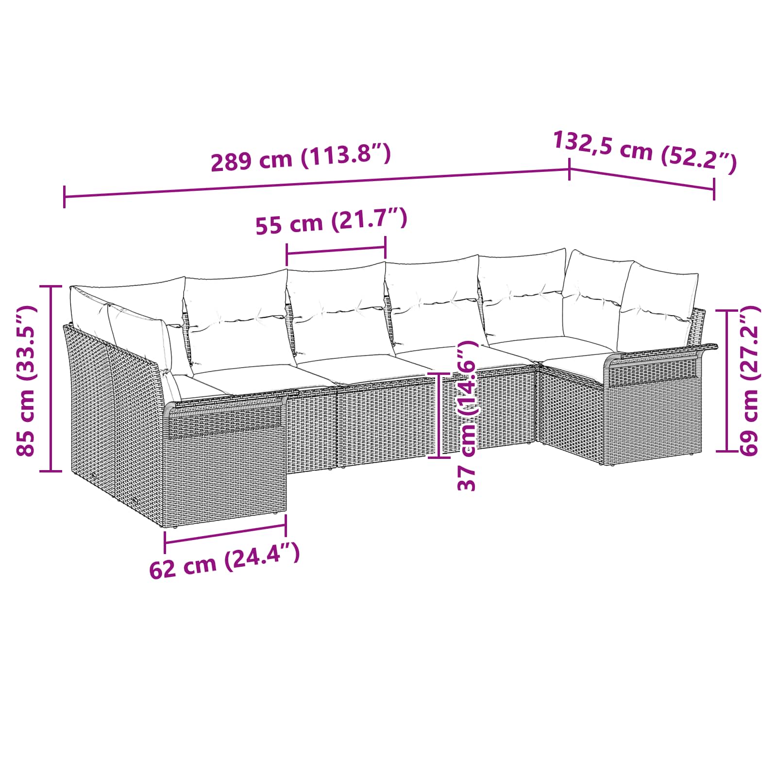 Ensemble de canapé de jardin avec coussin 7 pcs Noir Poly rotin