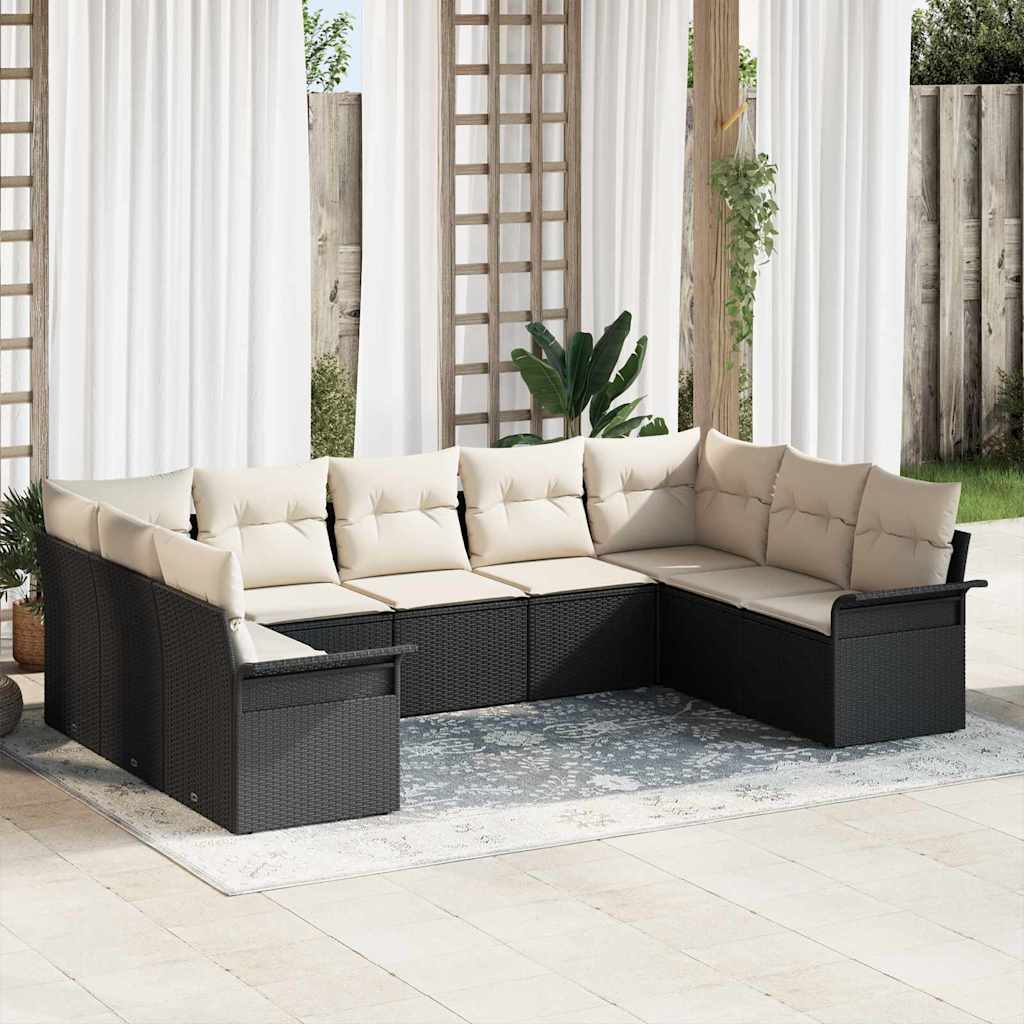 Ensemble de canapé de jardin avec coussin Noir polyrotin
