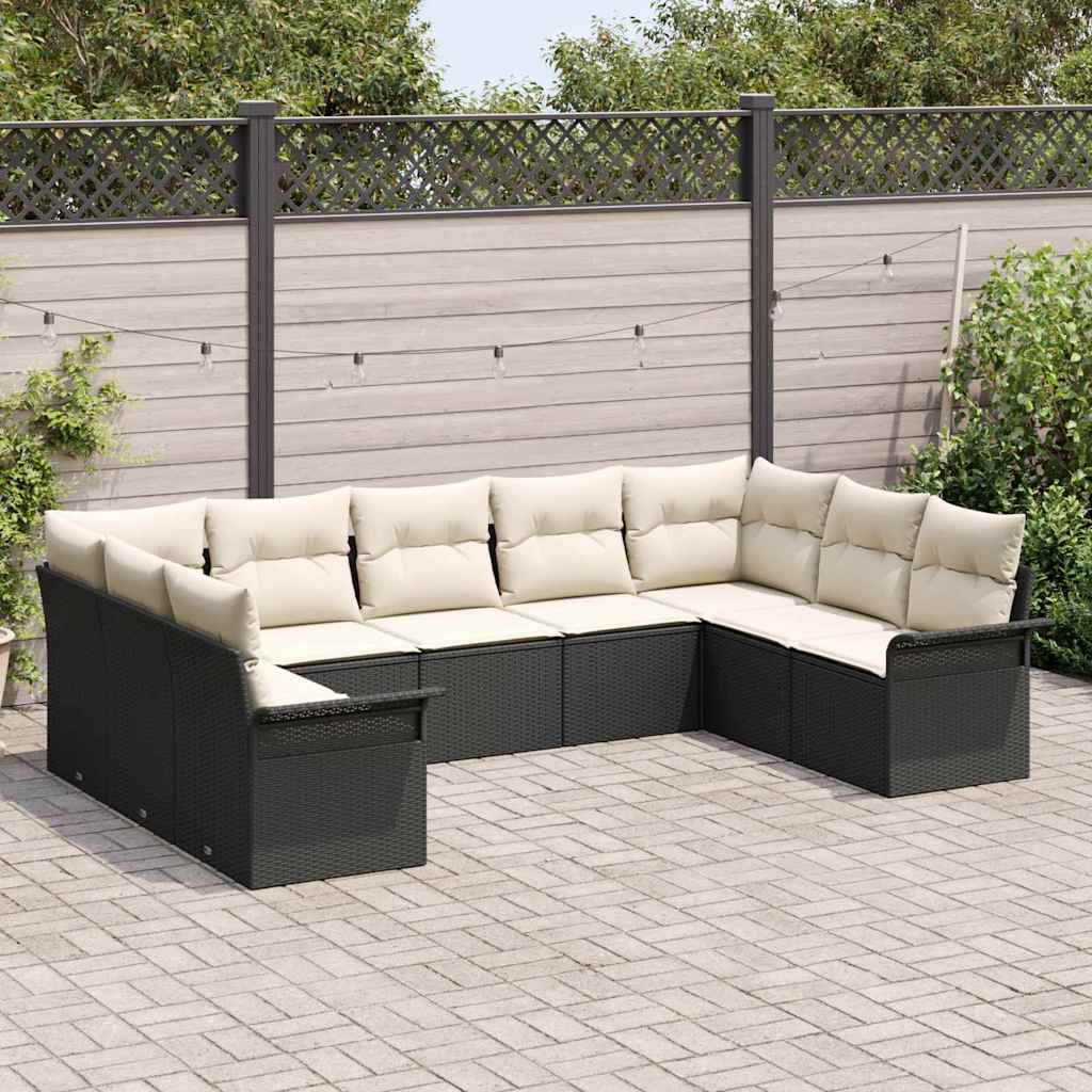 Ensemble de canapé de jardin avec coussin Noir polyrotin
