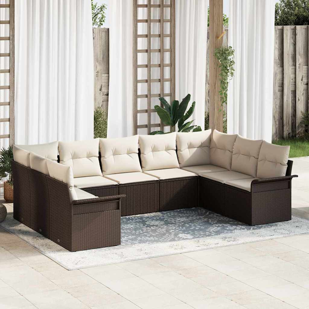 Ensemble de canapé de jardin avec coussin Marron polyrotin