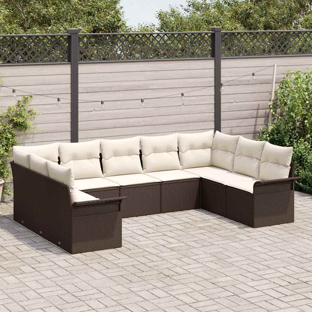 Ensemble de canapé de jardin avec coussin Marron polyrotin