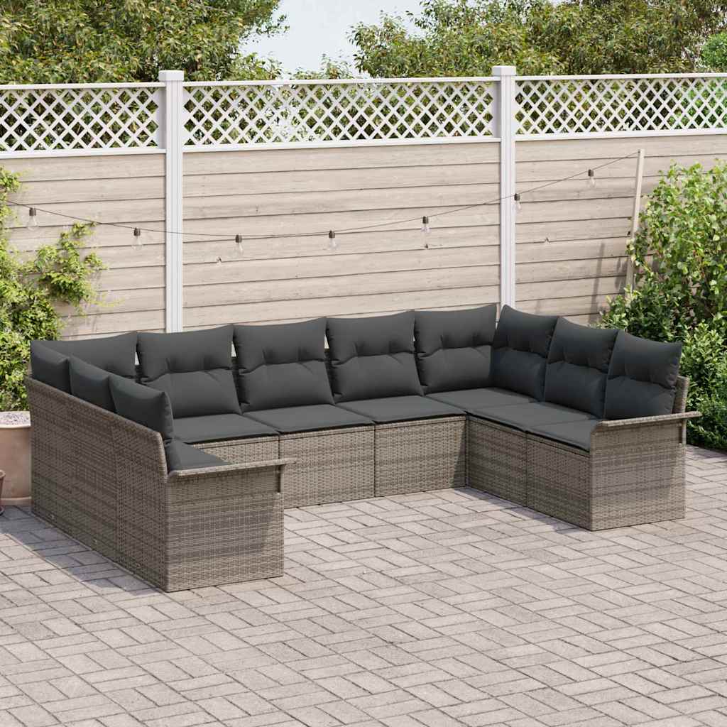 Ensemble de canapé de jardin avec coussin Gris polyrotin
