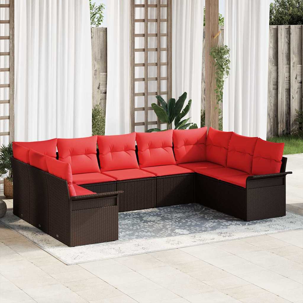 Ensemble de canapé de jardin 9 pcs Marron polyrotin