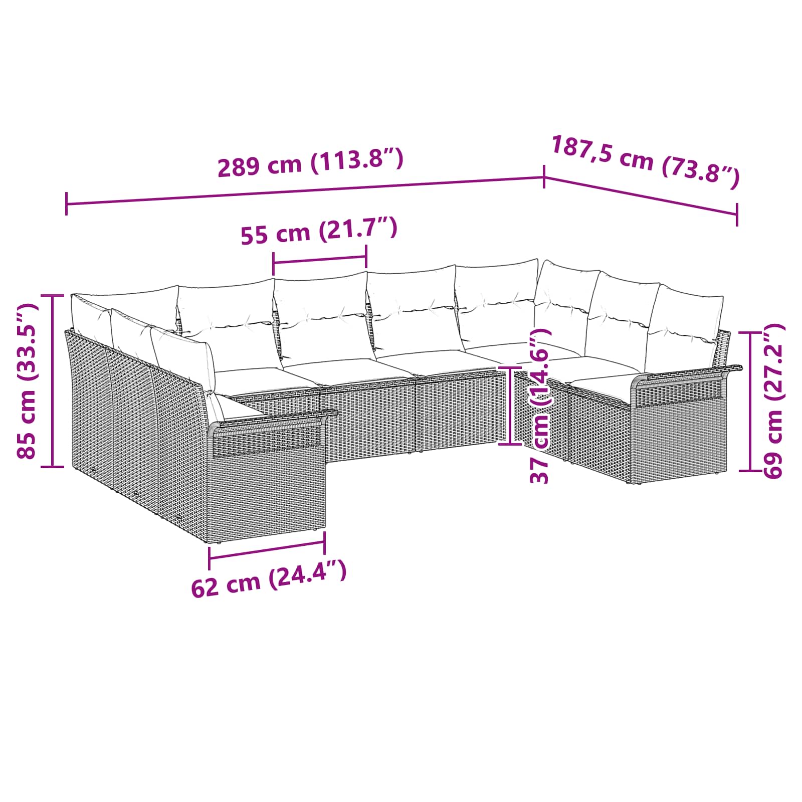 Ensemble de canapé de jardin 9 pcs Marron polyrotin