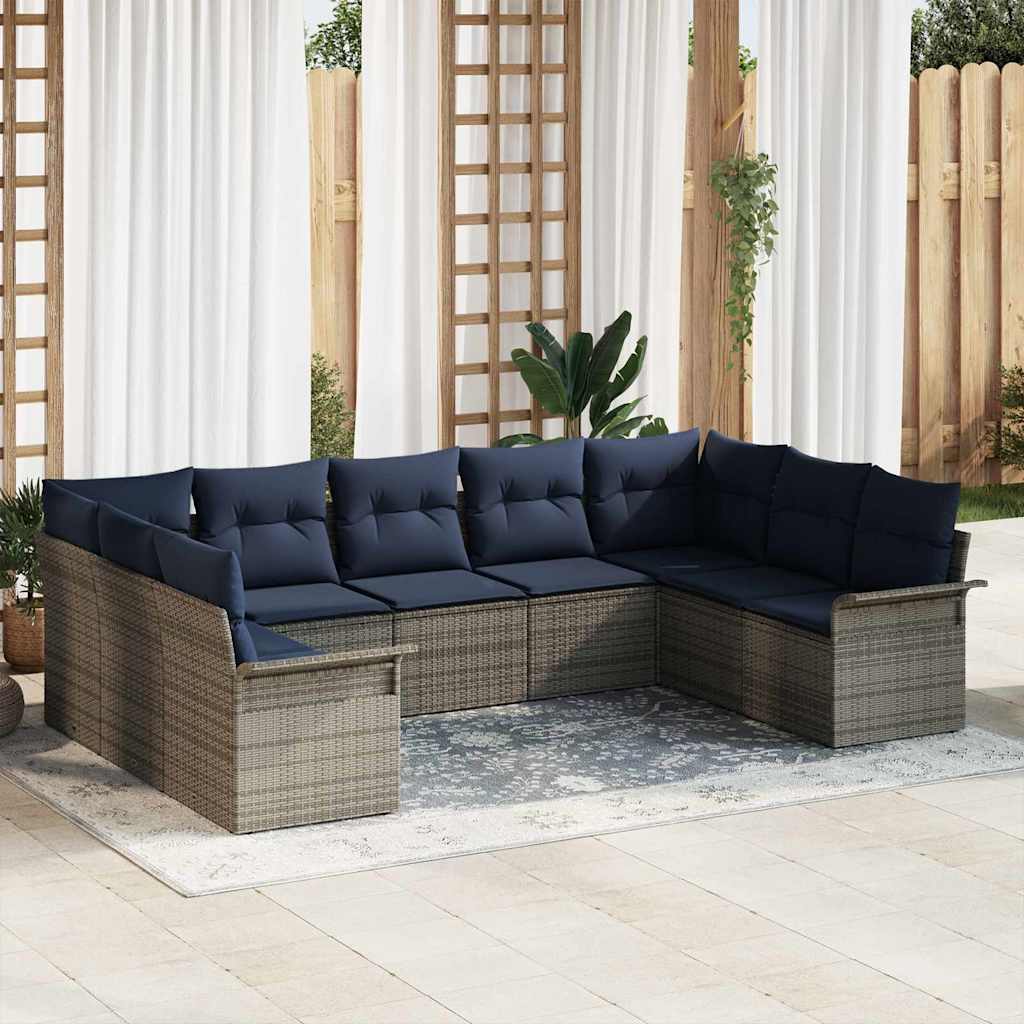 Ensemble de canapé de jardin avec coussin 9 pcs Gris polyrotin