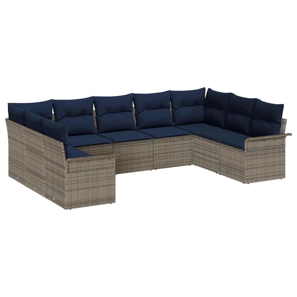 Ensemble de canapé de jardin avec coussin 9 pcs Gris polyrotin