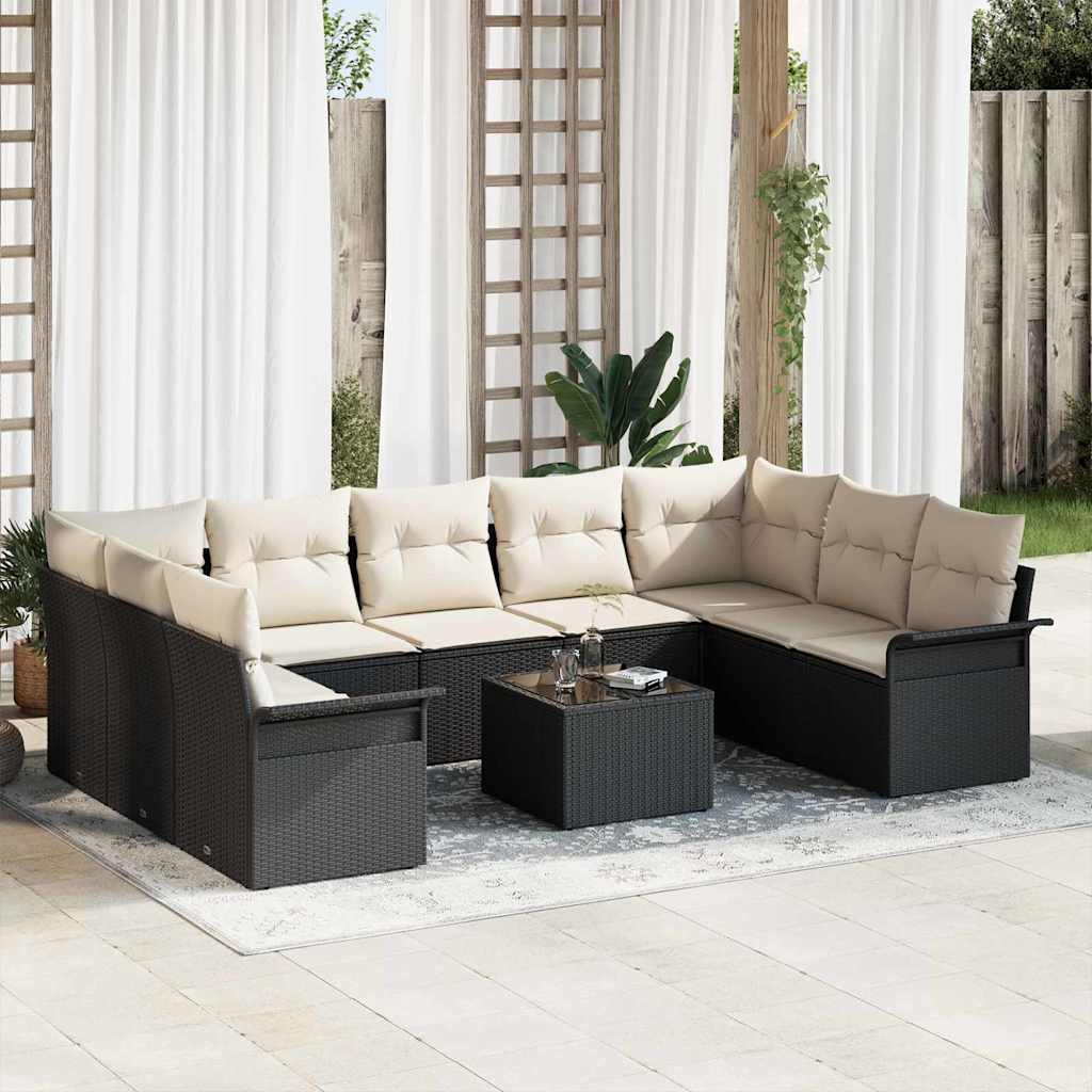 Ensemble de canapé de jardin avec coussin 10 pcs Noir polyrotin