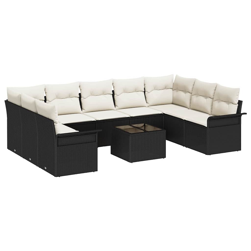 Ensemble de canapé de jardin avec coussin 10 pcs Noir polyrotin