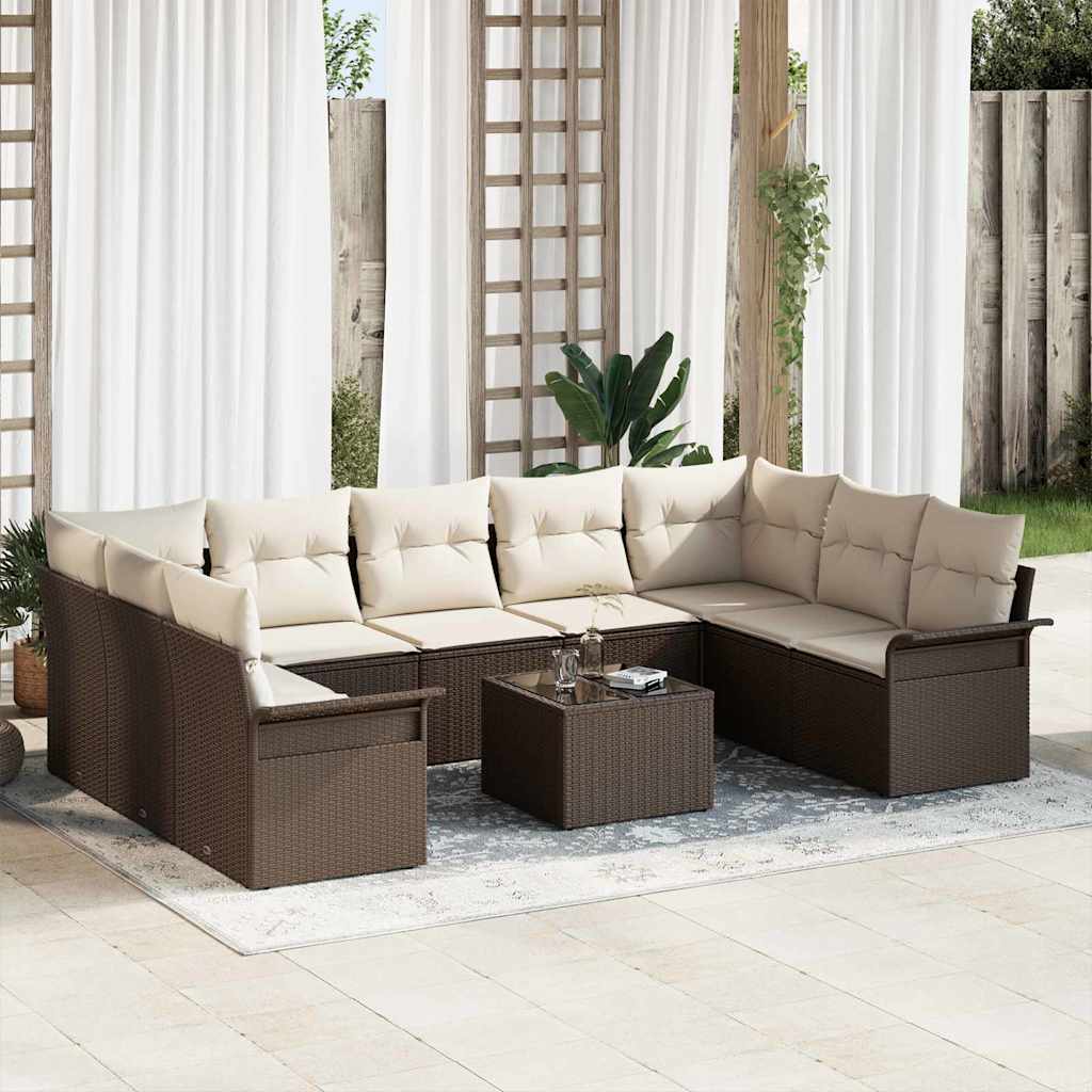 Ensemble de canapé de jardin 10 pcs Marron polyrotin