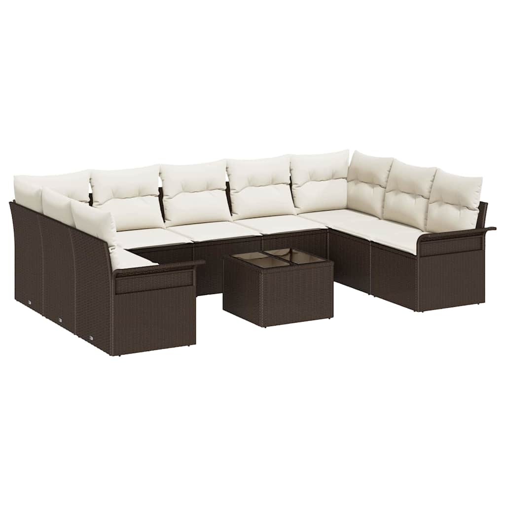 Ensemble de canapé de jardin 10 pcs Marron polyrotin
