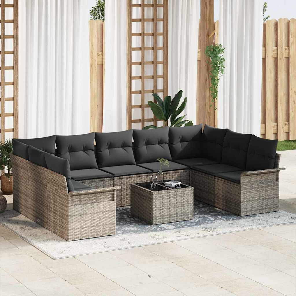 Ensemble de canapé de jardin avec coussin 10 pcs Gris polyrotin