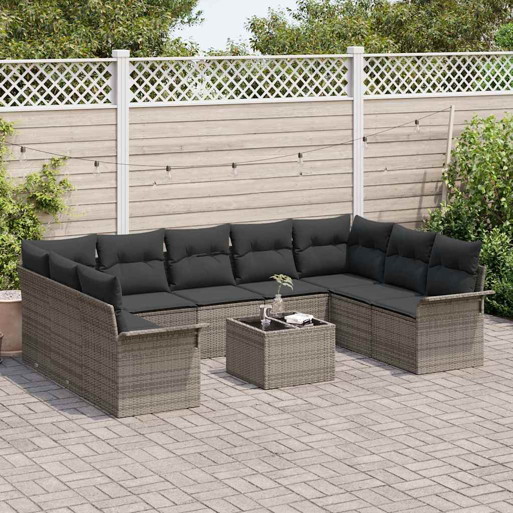 Ensemble de canapé de jardin avec coussin 10 pcs Gris polyrotin