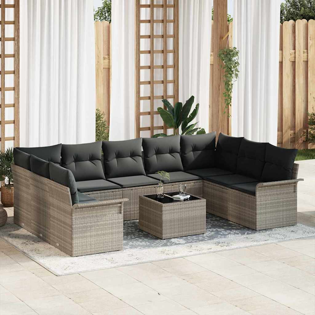 Ensemble de canapé de jardin 10 pcs Gris clair polyrotin