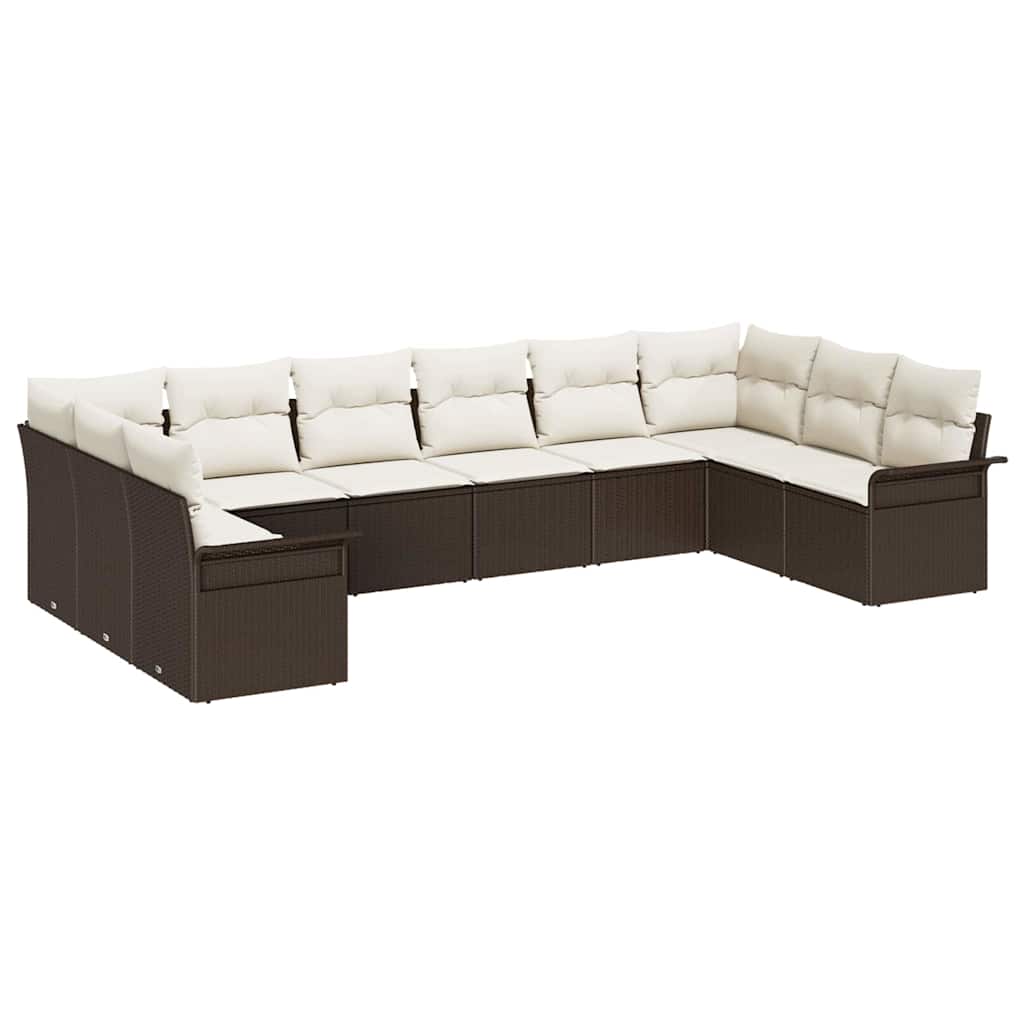 Ensemble de canapé de jardin 10 pcs Marron polyrotin