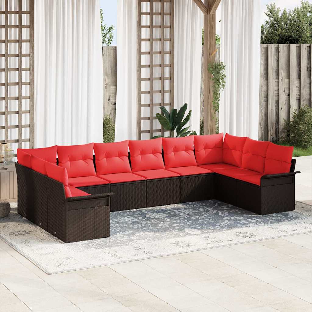 Ensemble de canapé de jardin 10 pcs Marron polyrotin