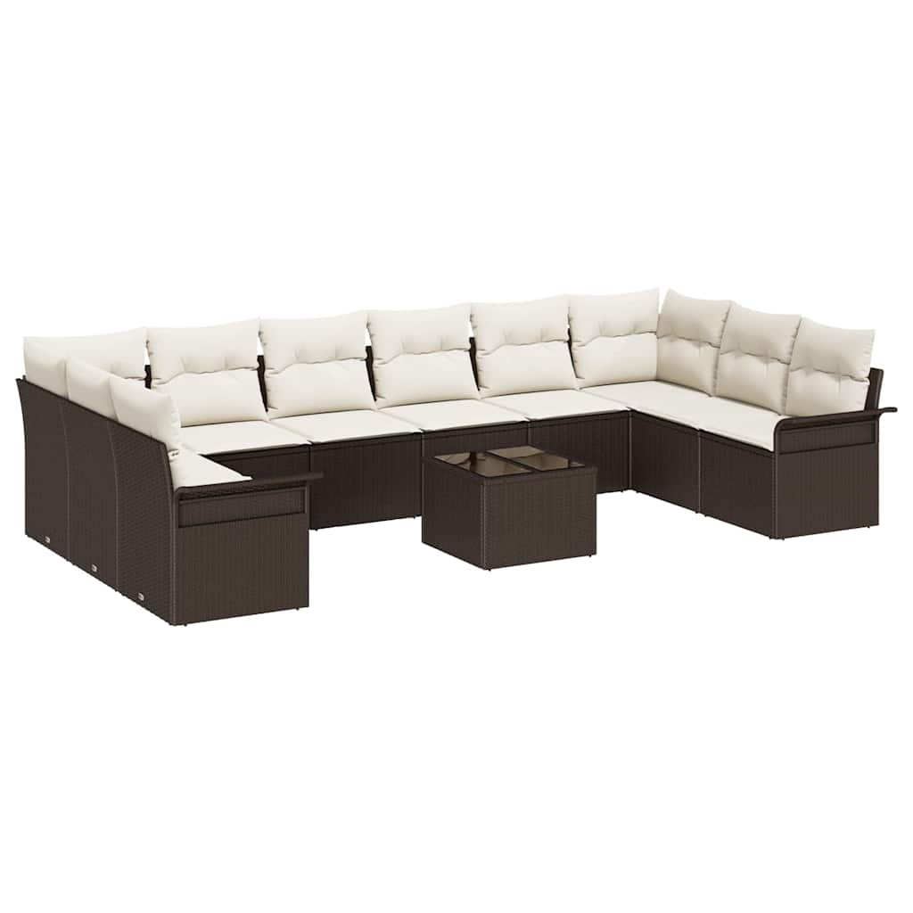Ensemble de canapé de jardin 11 pcs Marron Poly rotin