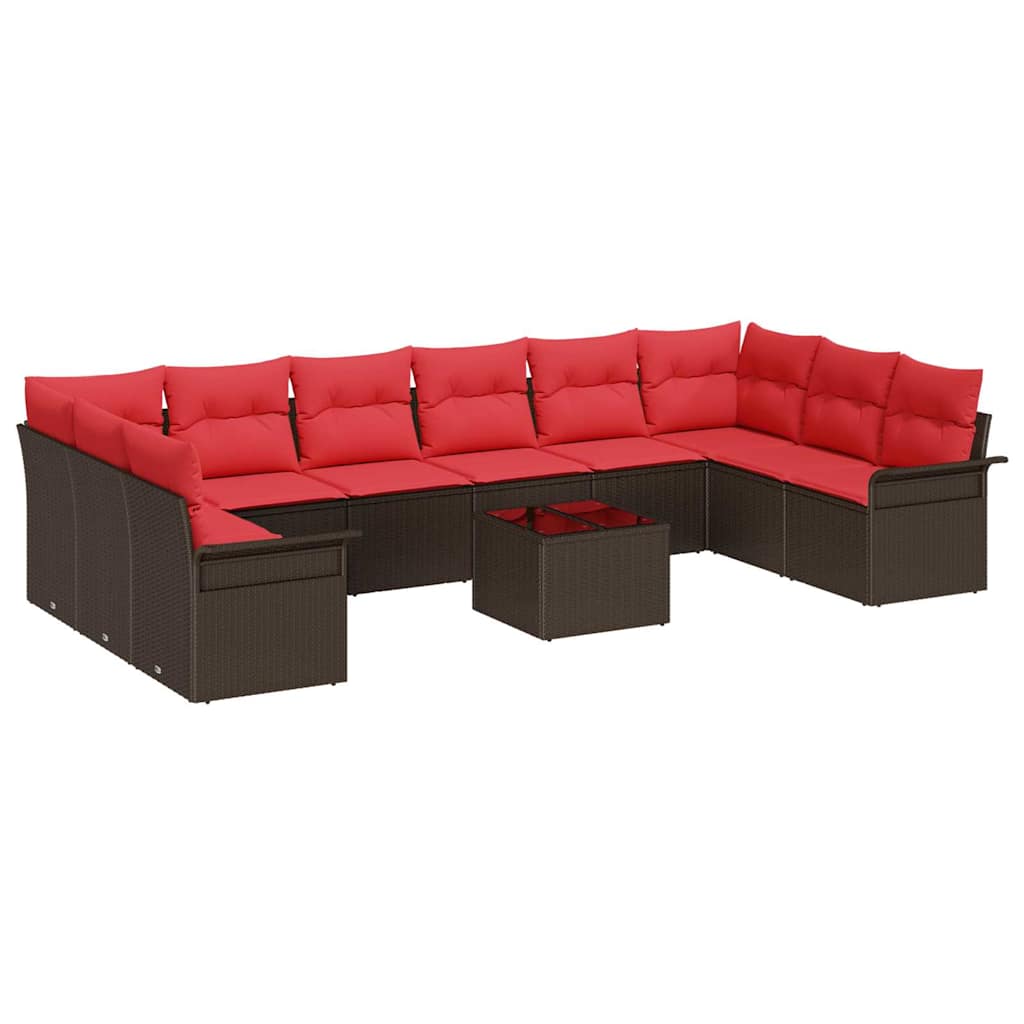 Ensemble de canapé de jardin 11 pcs Marron polyrotin