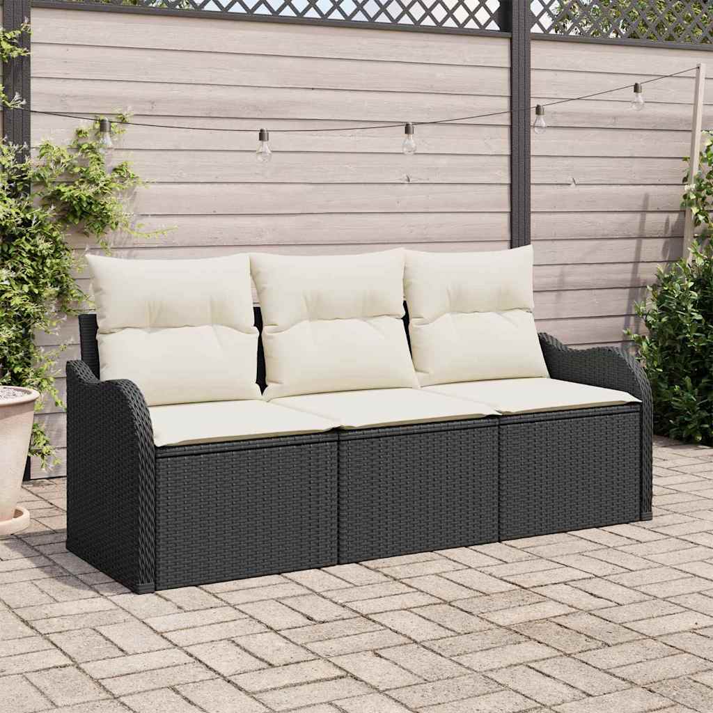 Ensemble de canapé de jardin avec coussin 3 pcs Noir polyrotin