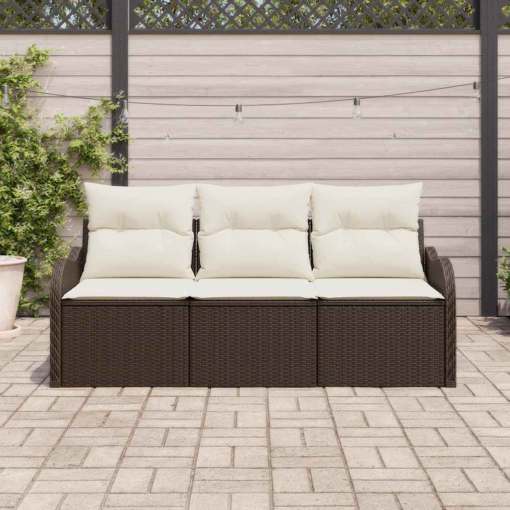 Ensemble de canapé de jardin 3 pcs Marron polyrotin