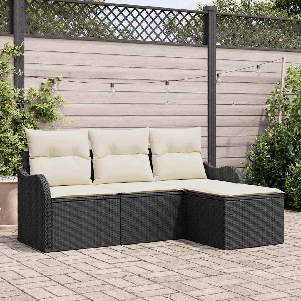 Ensemble de canapé de jardin avec coussin 4 pcs Noir Poly rotin