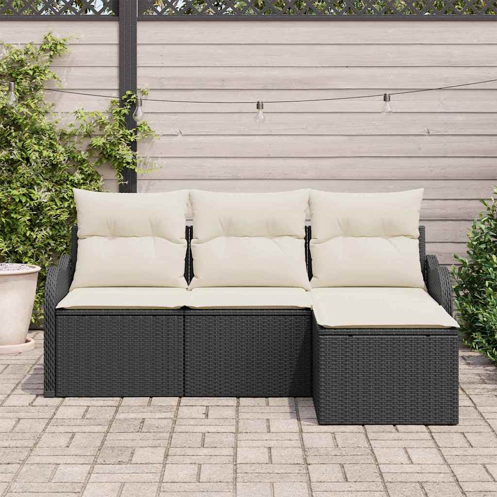 Ensemble de canapé de jardin avec coussin 4 pcs Noir Poly rotin