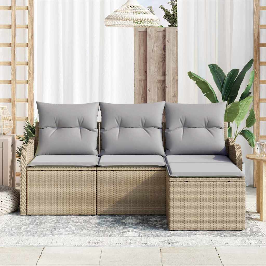 Ensemble de canapé de jardin avec coussin 4 pcs Beige polyrotin