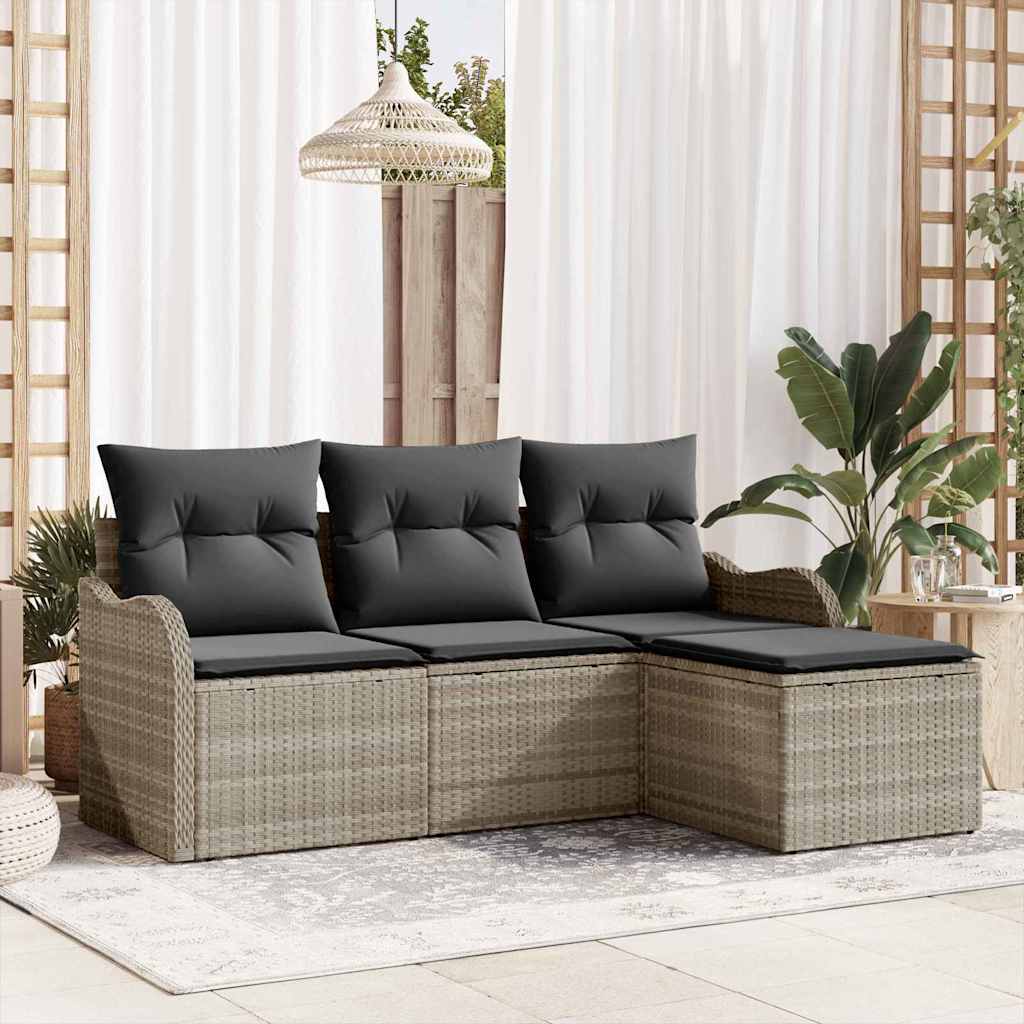 Ensemble de canapé de jardin 4 pcs Gris clair Poly rotin