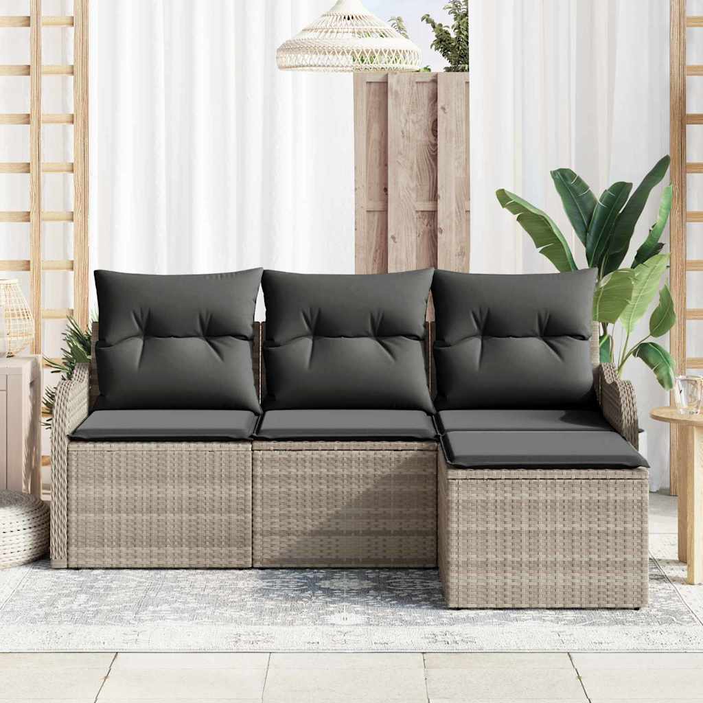 Ensemble de canapé de jardin 4 pcs Gris clair Poly rotin