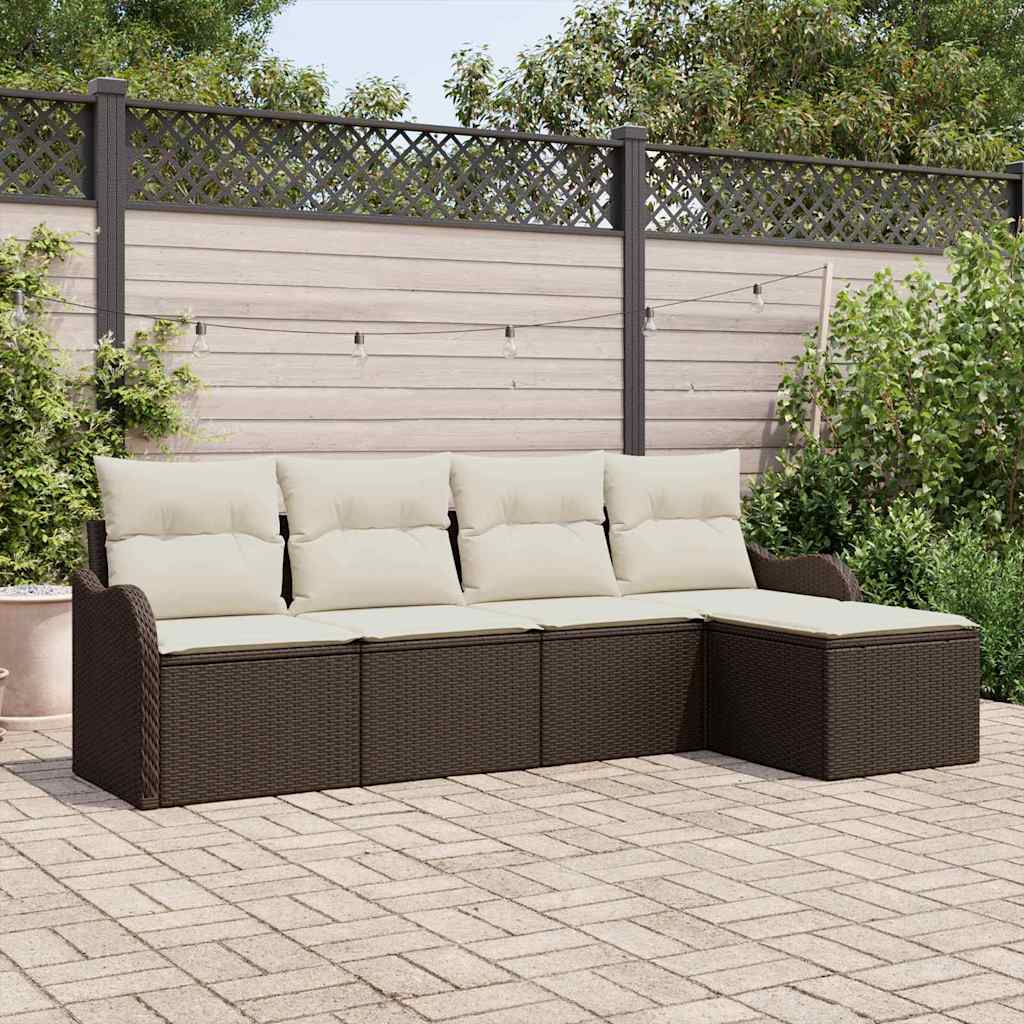 Ensemble de canapé de jardin 5 pcs Marron polyrotin