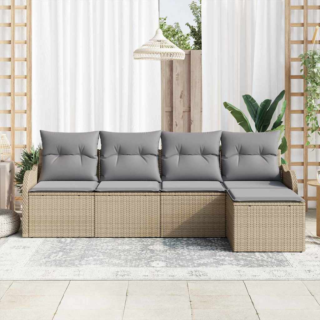 Ensemble de canapé de jardin 5 pcs Beige polyrotin