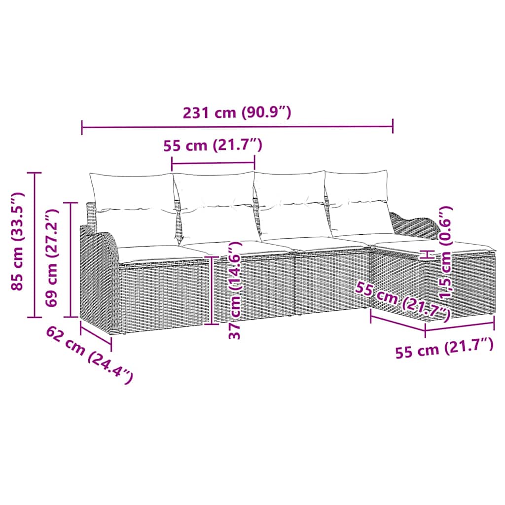 Ensemble de canapé de jardin 5 pcs Beige polyrotin
