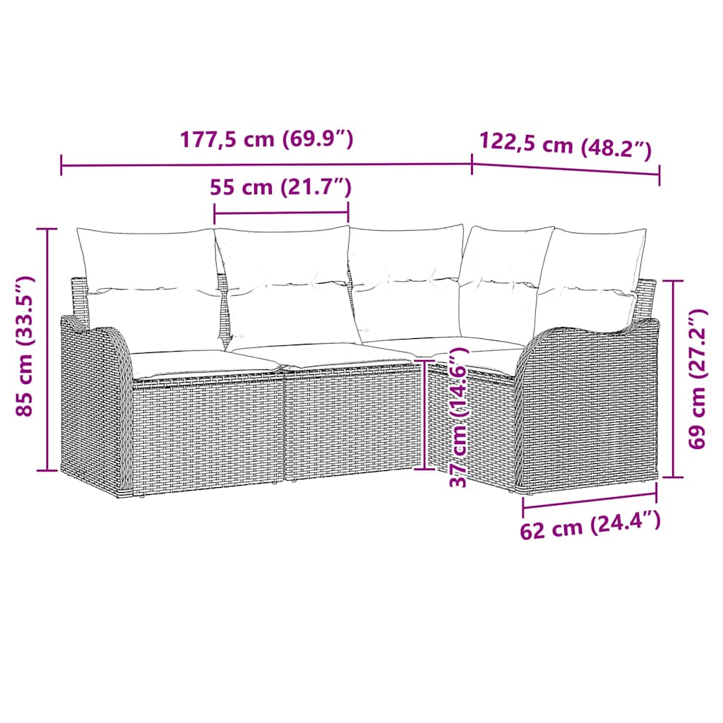 Ensemble de canapé de jardin 4 pcs Gris clair polyrotin