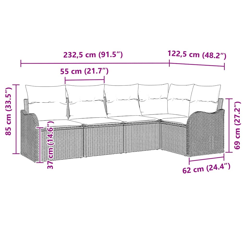 Ensemble de canapé de jardin 5 pcs Marron polyrotin