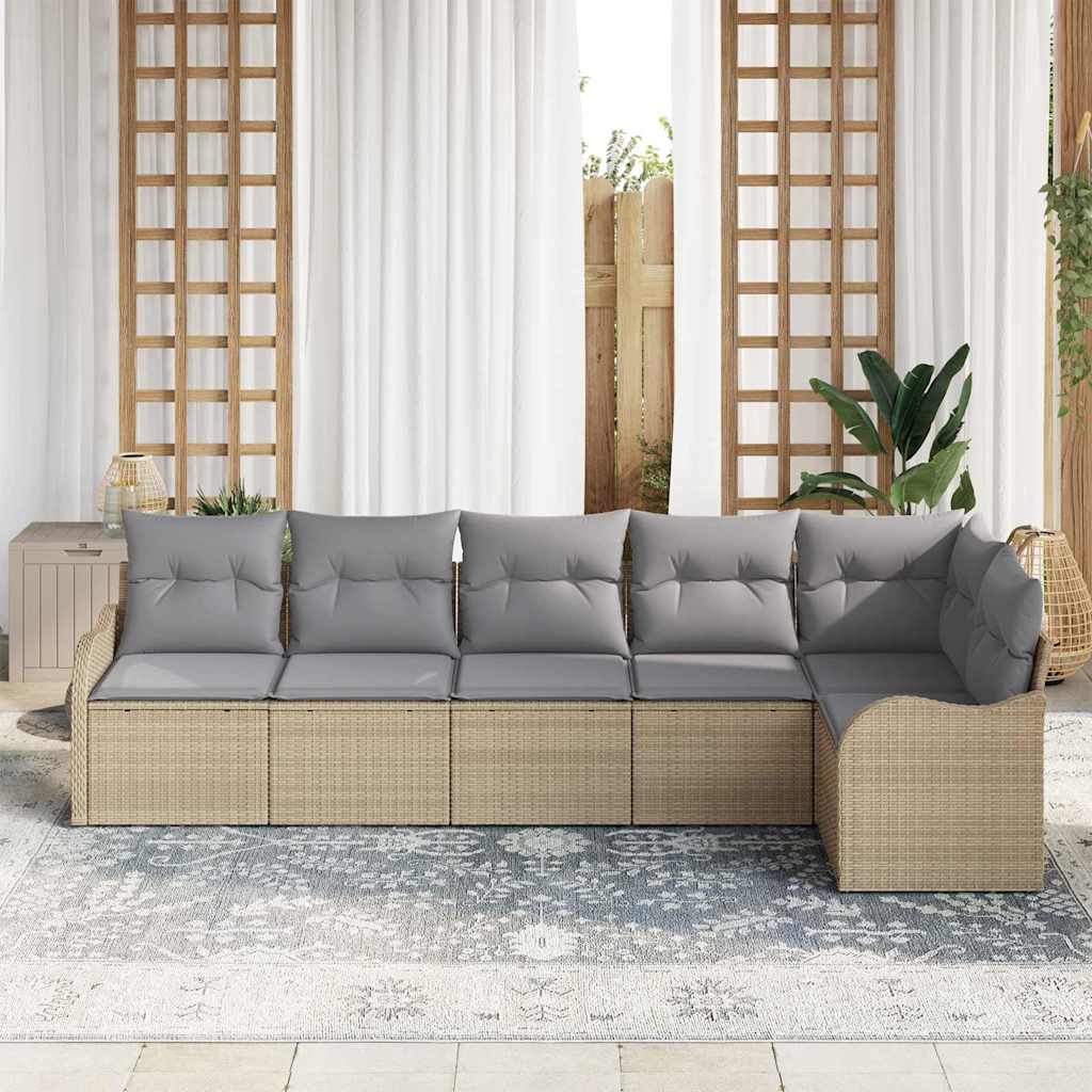 Ensemble de canapé de jardin 6 pcs Beige polyrotin