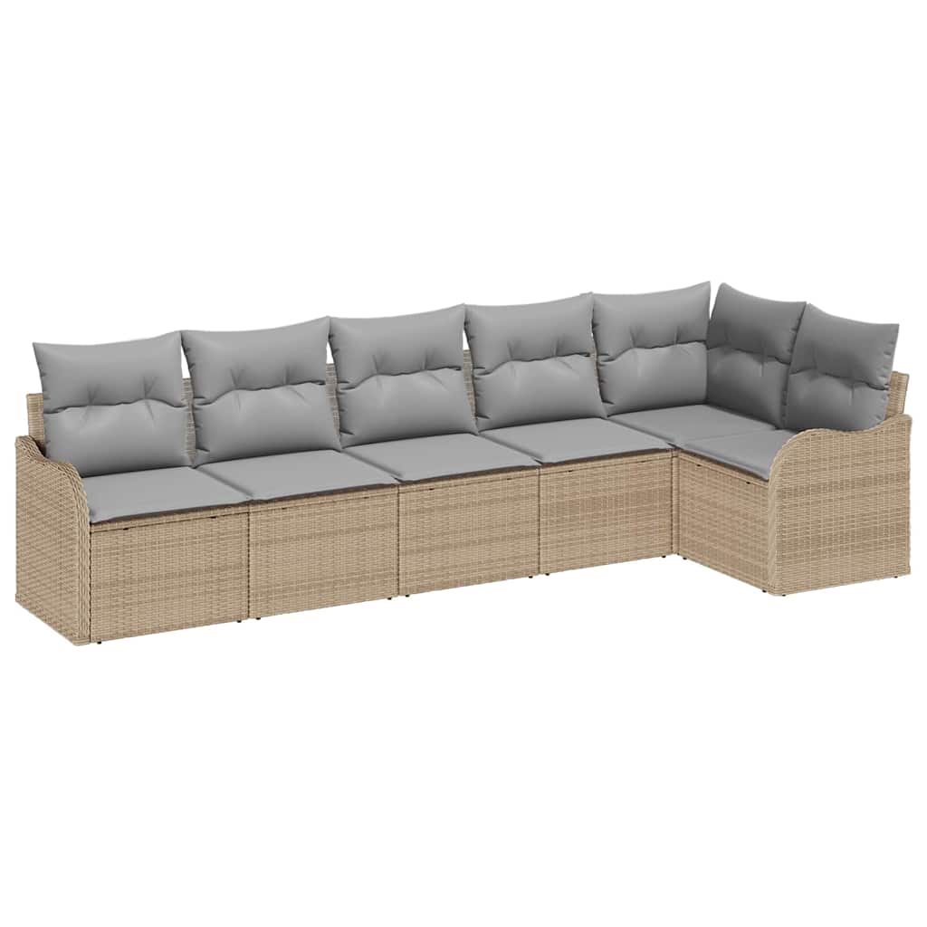 Ensemble de canapé de jardin 6 pcs Beige polyrotin